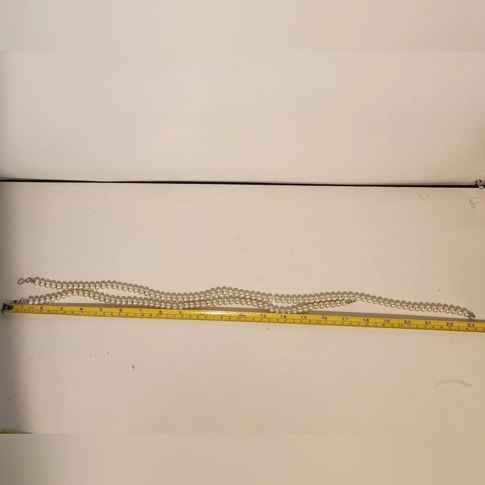 Lot of 2 Faux Pearl Necklaces Handmade Costume Jewelry 23” and 17 1/2”
